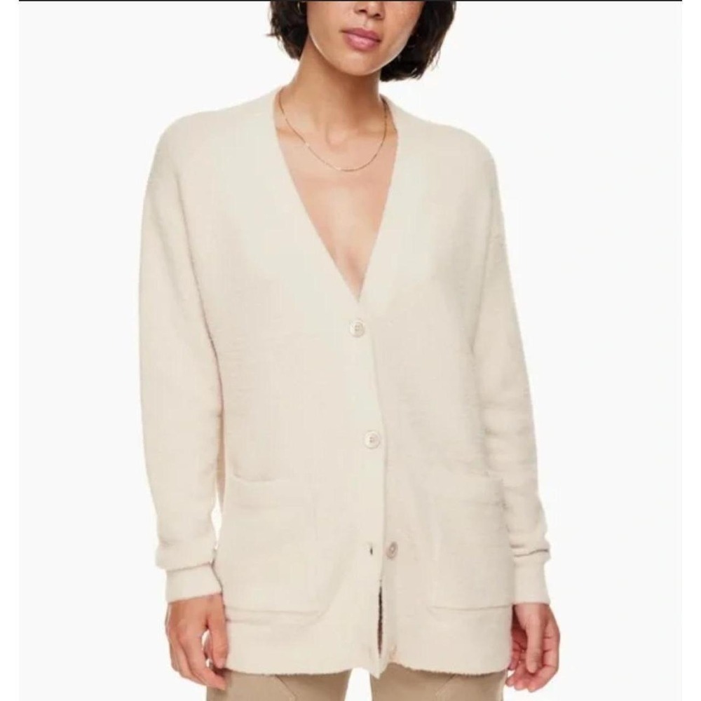 Sunday Best Aritzia Cream Merino Wool Cotton V-Neck Button Front Cardigan Small